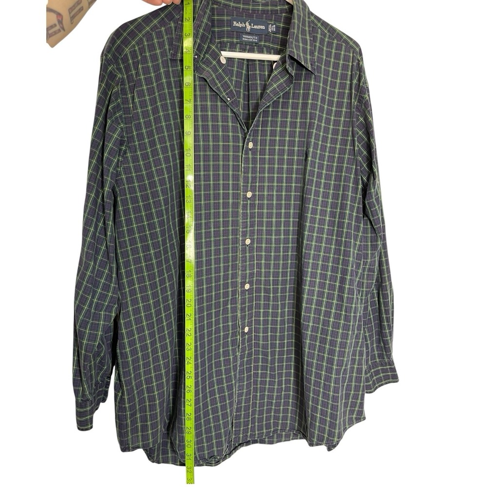 Ralph Lauren 17.5 34/35 Blue/Green Plaid Yarmouth Button Down 100% Cotton Preppy - Picture 4 of 8